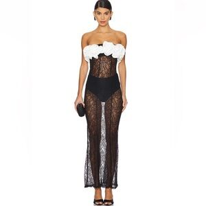 Rare Camila Coelho Delphi lace rosebud strapless dress in blue